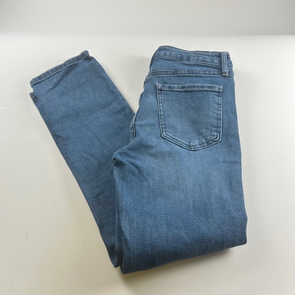 Quince WMNS 28 Stretch Mid Rise Slim Straight Jeans Seaside Blue Organic Denim